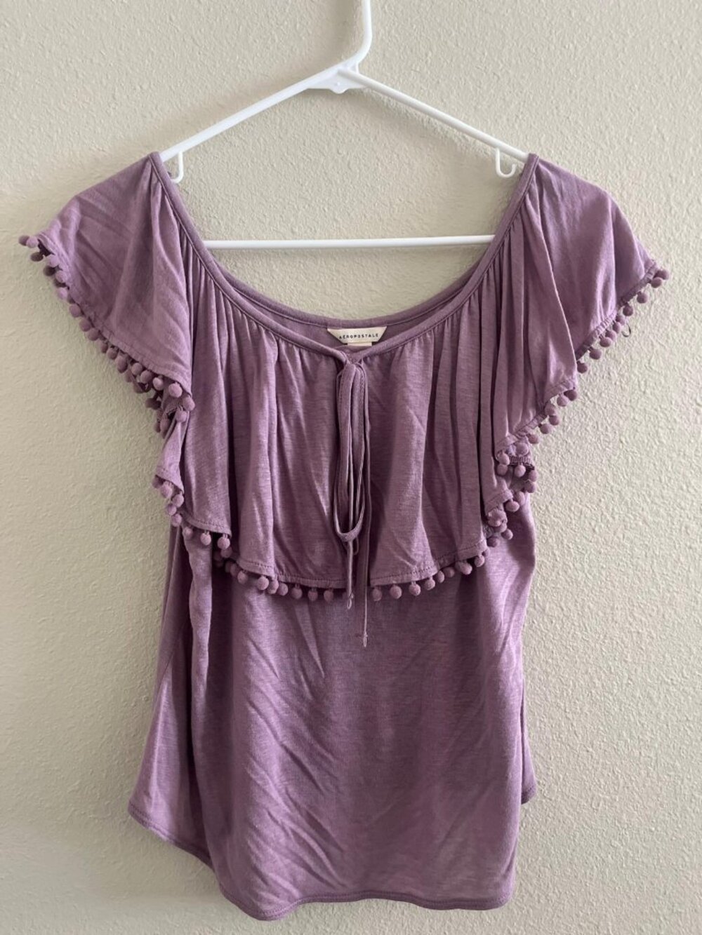 Linen-Blend Lilac Purple Ruffled Top